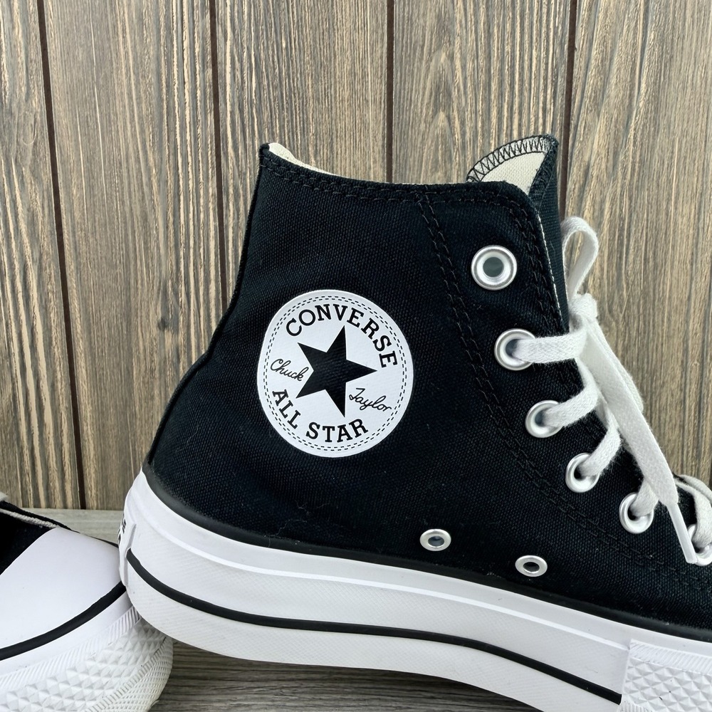Converse Black and White Platform Chuck Taylor High Top Sneakers - Picture 6 of 13